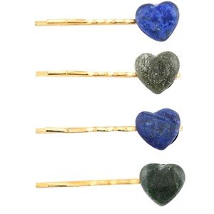 - Four hair pins of lapis lazuli and green adventurine in goldtone